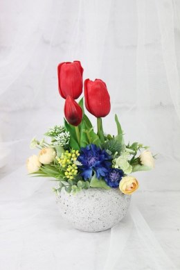 Stroik wiosenny tulipany dekoracja stół CZERWIEŃ